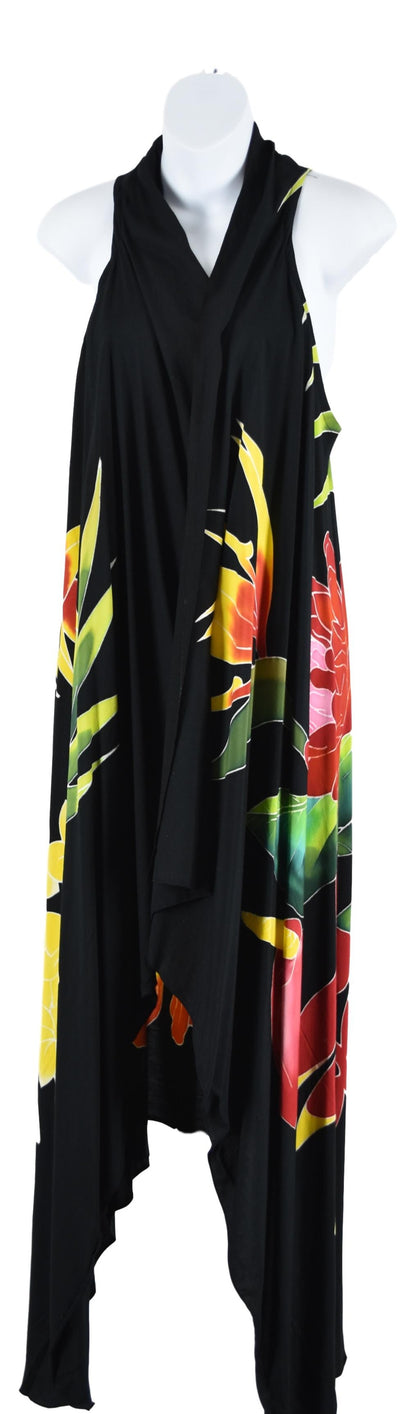 Magic Sarong MG-122 - Tropical Bouquet Black Batik Handpainted