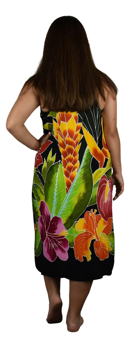 Magic Sarong MG-122 - Tropical Bouquet Black Batik Handpainted