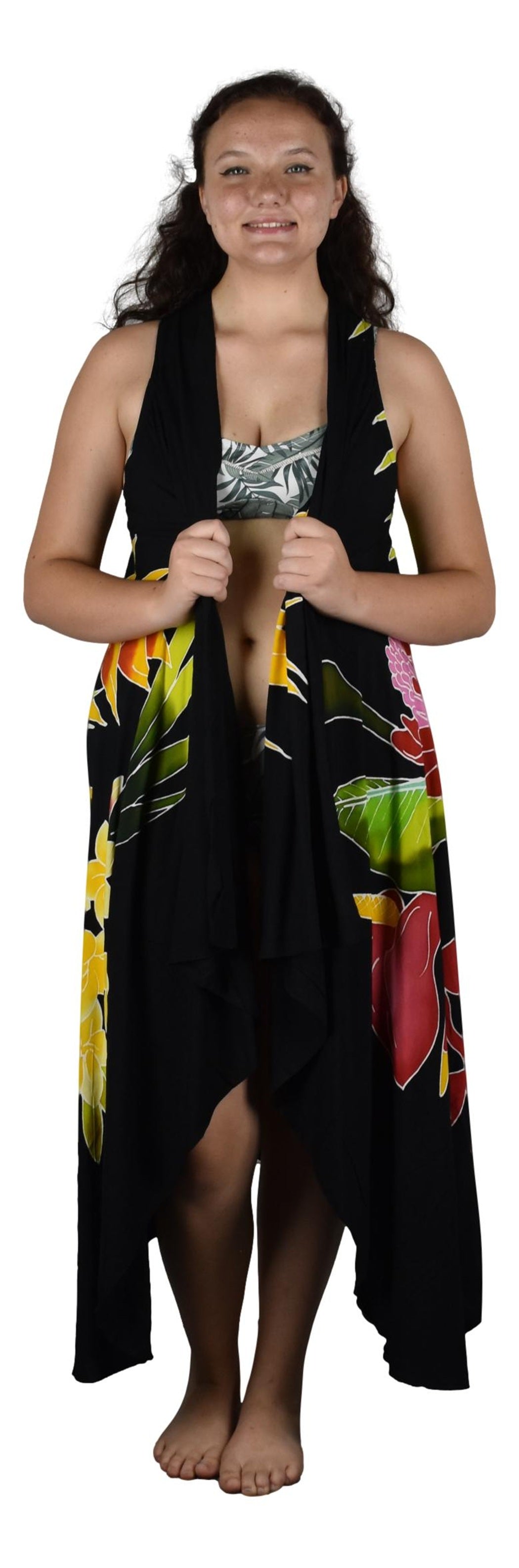 Magic Sarong MG-122 - Tropical Bouquet Black Batik Handpainted