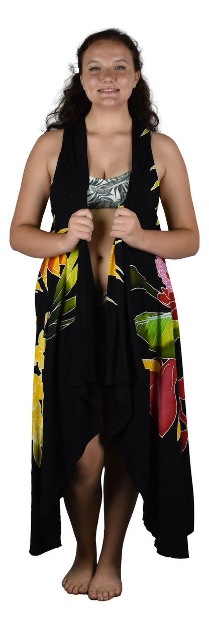 Magic Sarong MG-122 - Tropical Bouquet Black Batik Handpainted