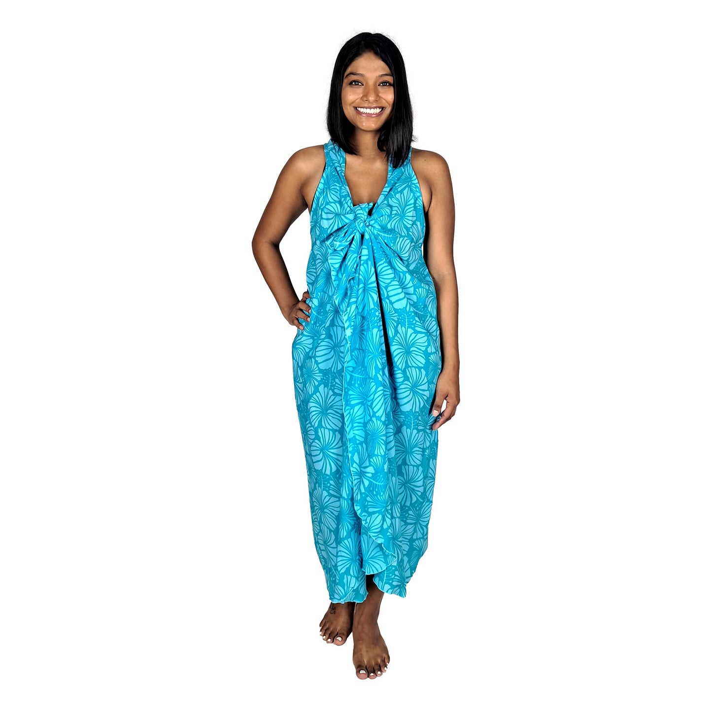 Magic Sarong MG-4014 - Light Blue and Teal Hibiscus