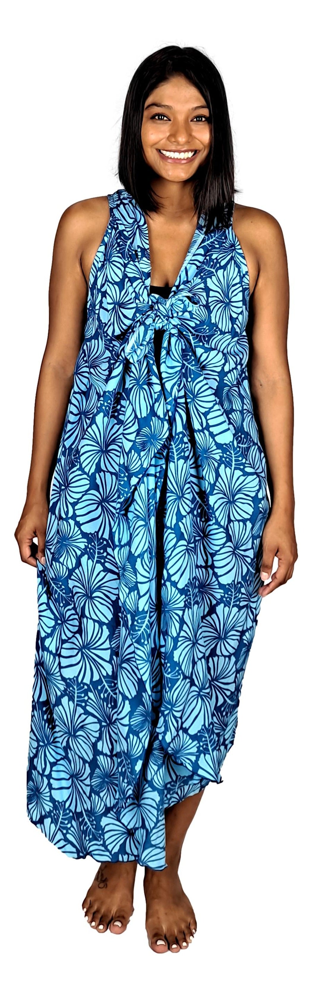 Magic Sarong MG-4015 - Dark Blue and Light Blue Hibiscus