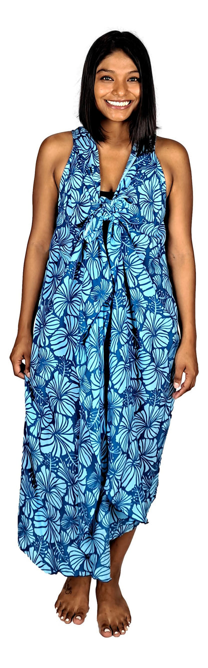 Magic Sarong MG-4015 - Dark Blue and Light Blue Hibiscus