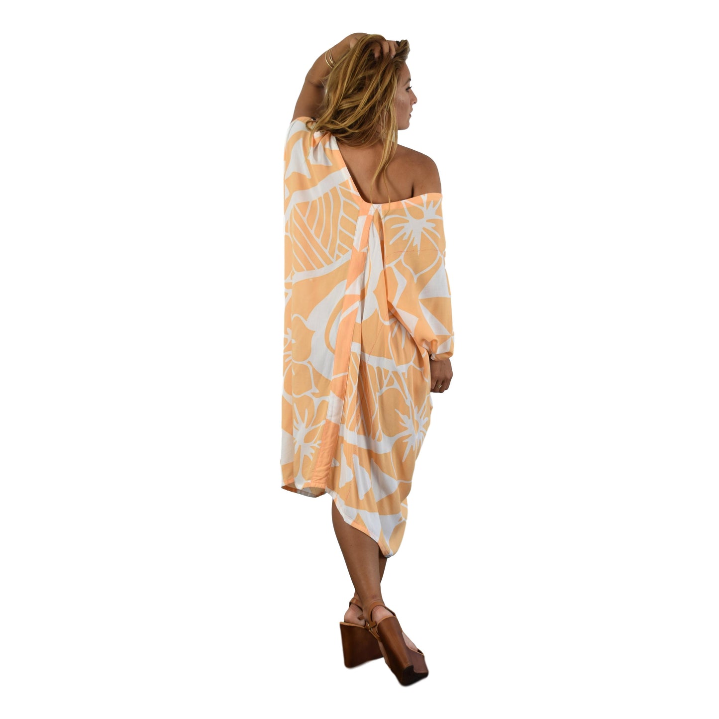 Makena Poncho - MP-2102 - Soft Orange Tribal Tropical Cover Up