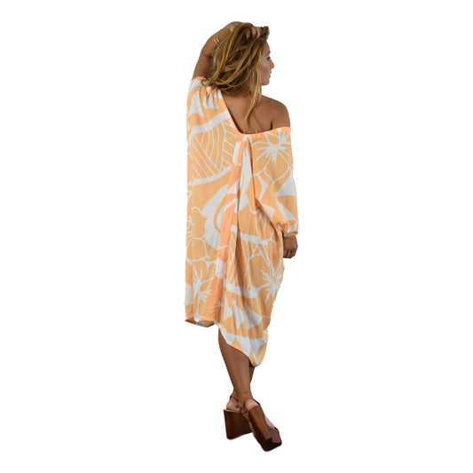 Makena Poncho - MP-2102 - Soft Orange Tribal Tropical Cover Up