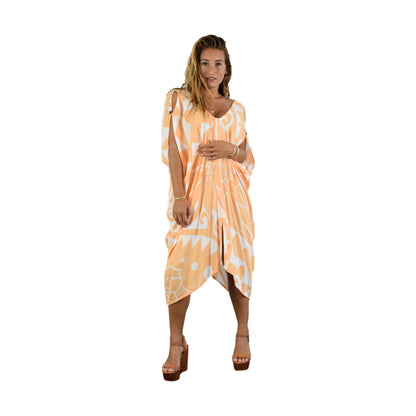 Makena Poncho - MP-2102 - Soft Orange Tribal Tropical Cover Up