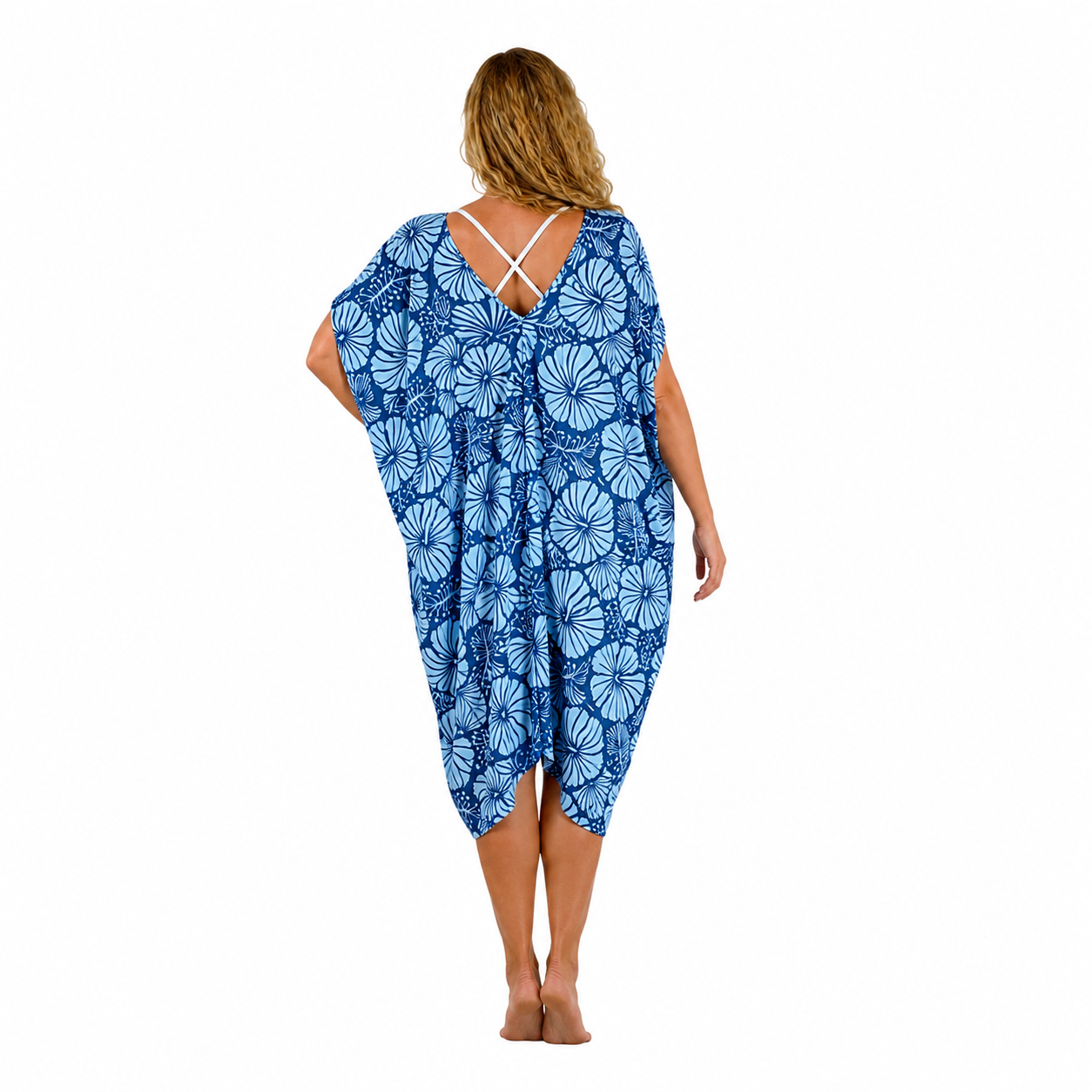Makena Poncho - MP-4015 - Dark Blue and Light Blue Hibiscus Cover Up