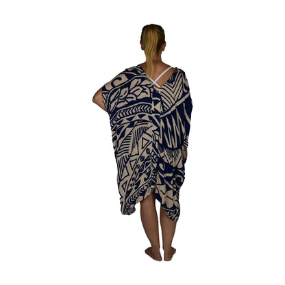 Makena Poncho - MP-4520 - Black and Beige Tribal Tropical Cover Up