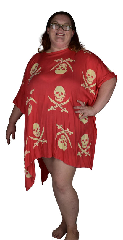 Poncho - P-3042- Coral Orange Pirate Batik Stamp Cover Up