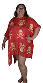 Poncho - P-3042- Coral Orange Pirate Batik Stamp Cover Up