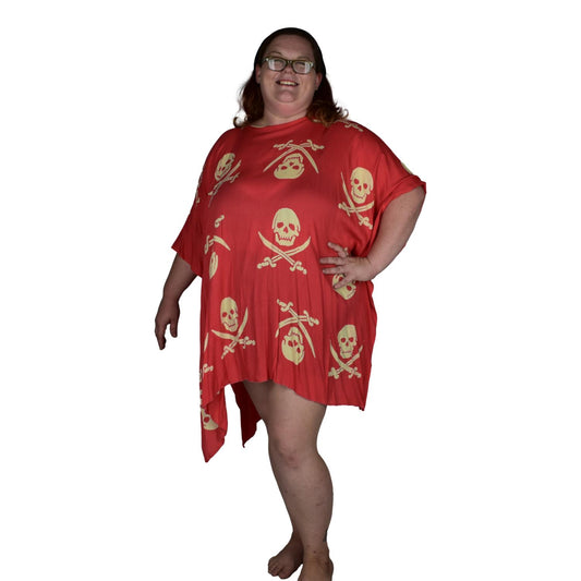 Poncho - P-3042- Coral Orange Pirate Batik Stamp Cover Up