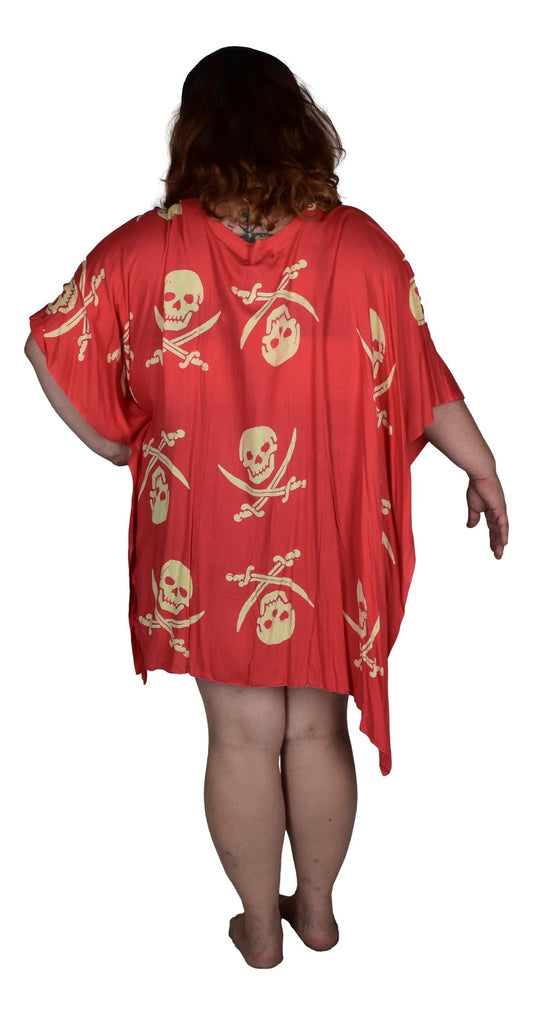 Poncho - P-3042- Coral Orange Pirate Batik Stamp Cover Up