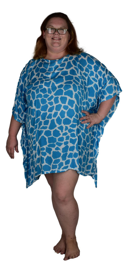 Poncho Cover Up P-3506 - Animal Print Giraffe Blue, Rayon, One Size to XXL