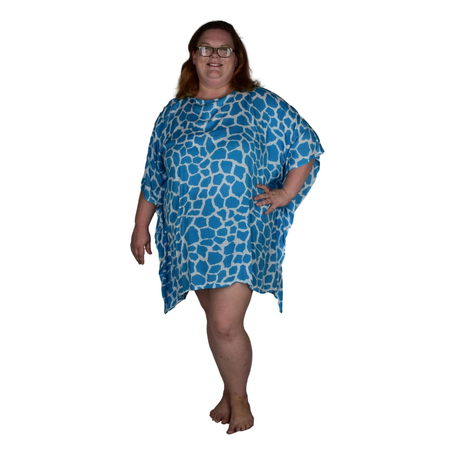 Poncho Cover Up P-3506 - Animal Print Giraffe Blue, Rayon, One Size to XXL