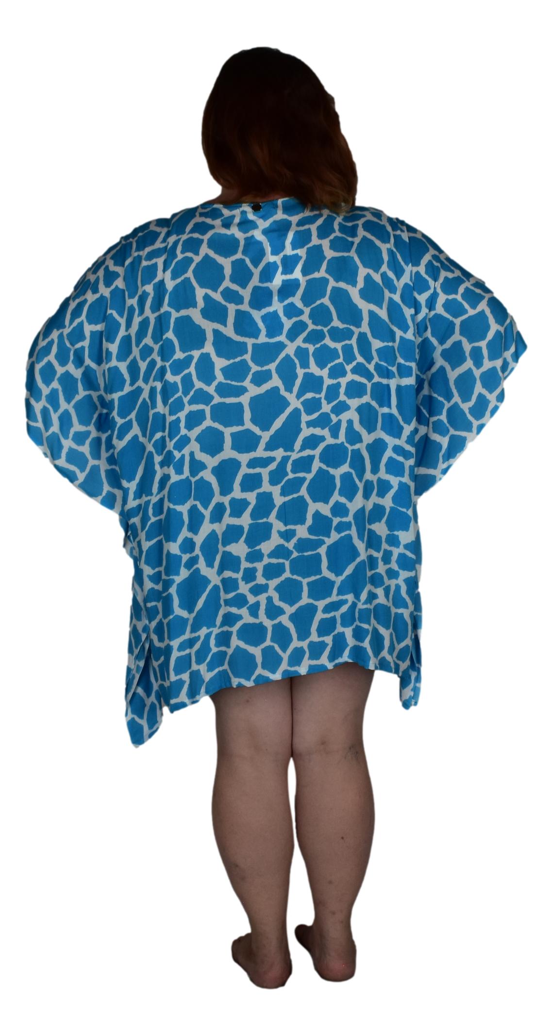 Poncho Cover Up P-3506 - Animal Print Giraffe Blue, Rayon, One Size to XXL