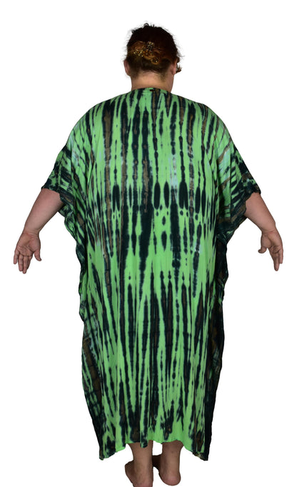 Panama Caftan – PANA-914 – Green and Black Tie Dye Lightweight Resort Caftan