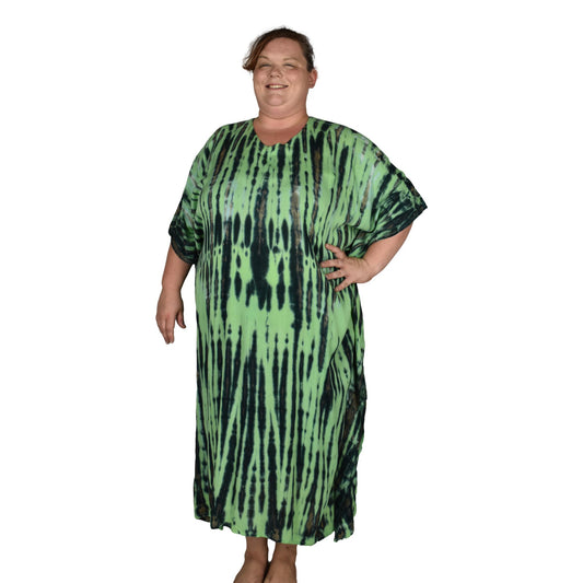 Panama Caftan – PANA-914 – Green and Black Tie Dye Lightweight Resort Caftan