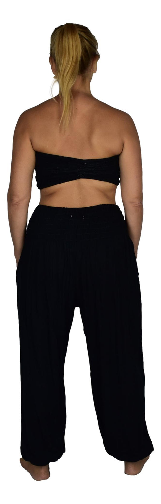 Pant Set - PNT-10 – Solid Black with Bandeau and Scrunchie, OS