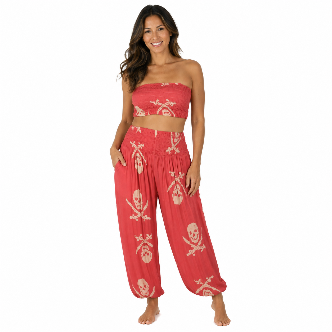 Pant Set - PNT-3042 - Pirate Pink with Bandeau and Scrunchie, OS