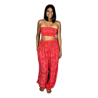 Pant Set - PNT-4011 - Red Hibiscus with Bandeau