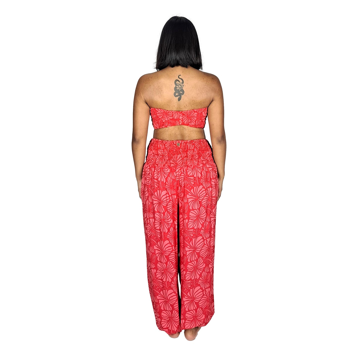 Pant Set - PNT-4011 - Red Hibiscus with Bandeau