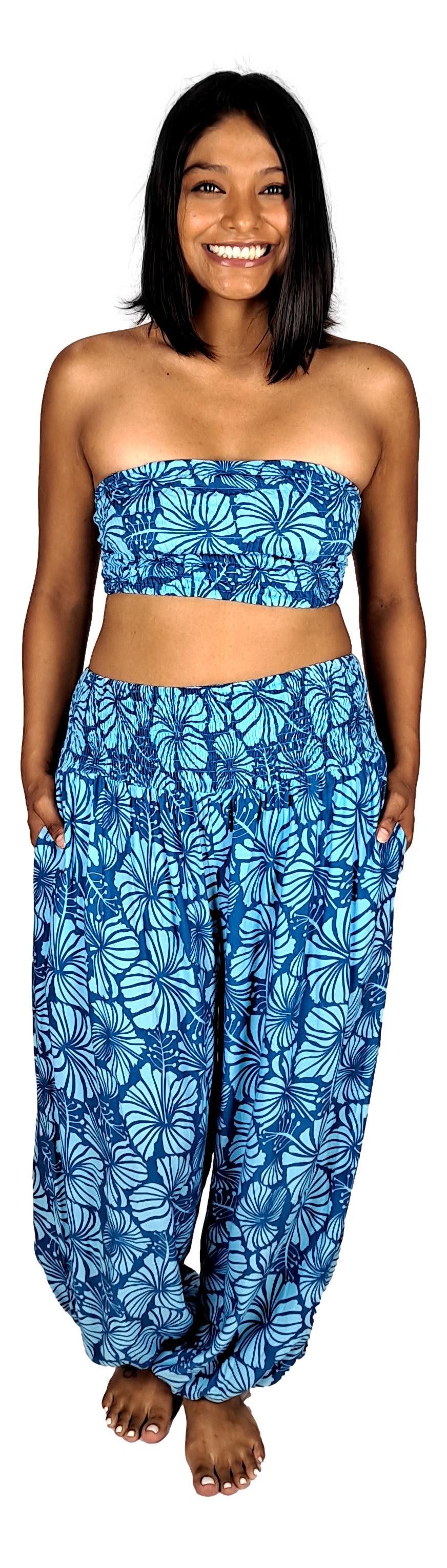 Pant Set - PNT-4015 - Blue Hibiscus with Bandeau