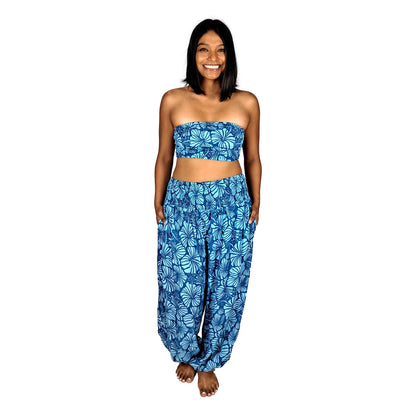Pant Set - PNT-4015 - Blue Hibiscus with Bandeau