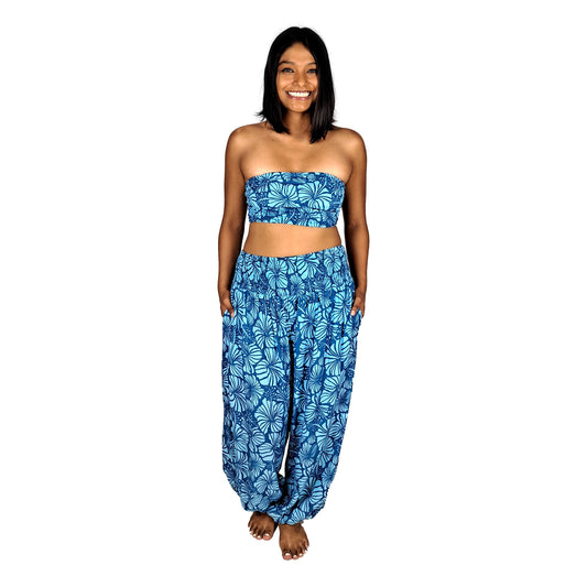 Pant Set - PNT-4015 - Blue Hibiscus with Bandeau