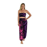 Pant Set - PNT-MON2-12 - Pink Monstera with Bandeau and Scrunchie, OS