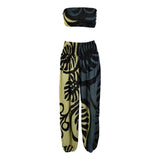 Pant Set - PNT-MON2-20 - Black and Gray Monstera with Bandeau and Scrunchie, OS