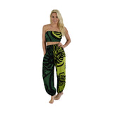 Pant Set - PNT-MON2-4 - Green Monstera with Bandeau and Scrunchie, OS