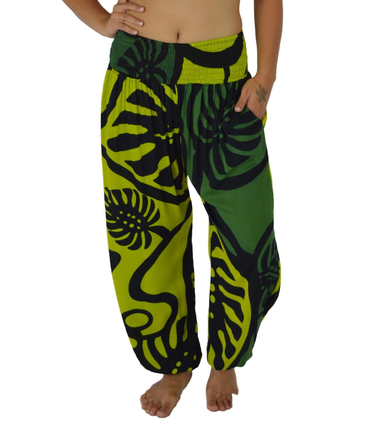 Pant Set - PNT-MON2-4 - Green Monstera with Bandeau and Scrunchie, OS