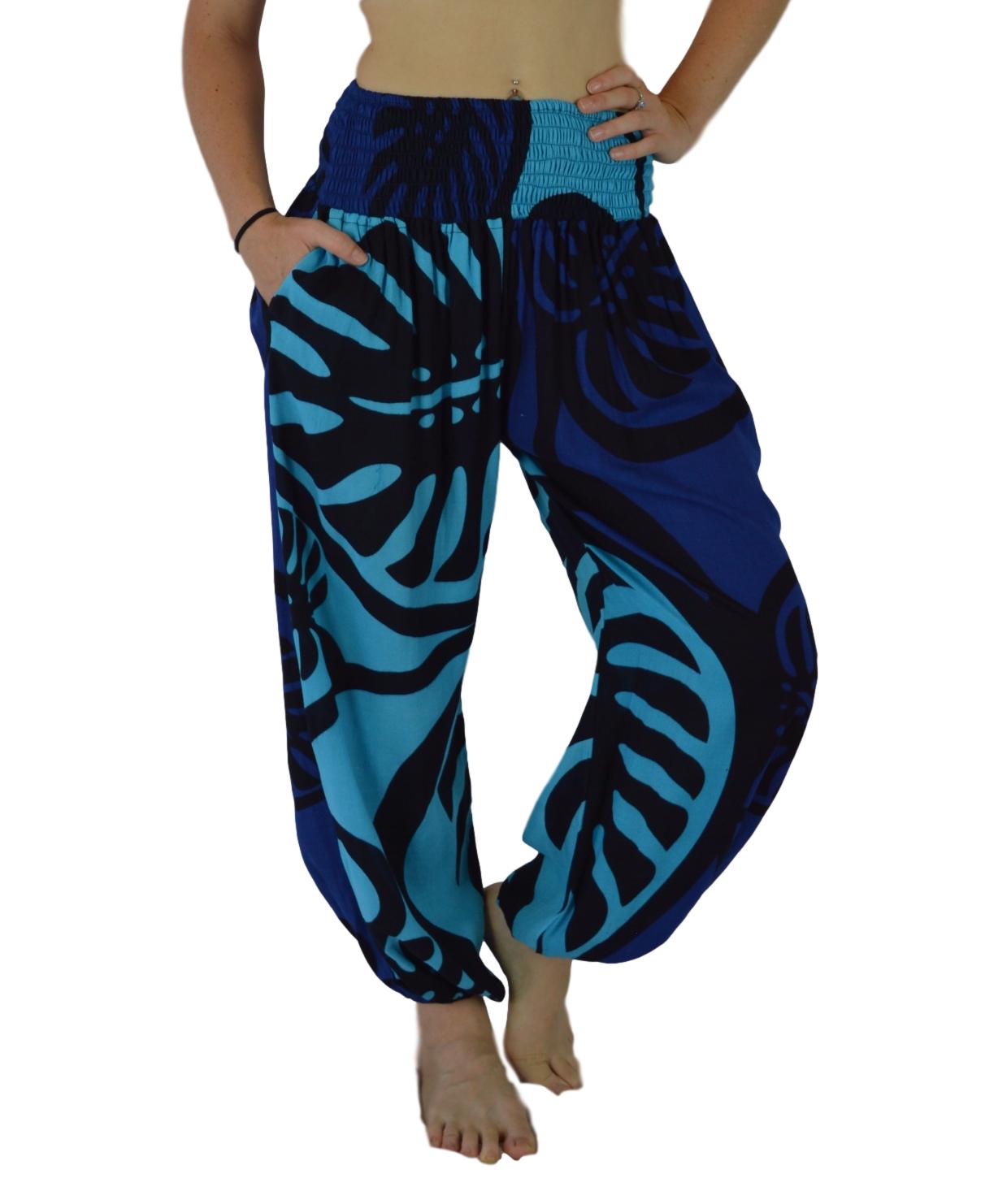 Pant Set - PNT-MON2-6 - Blue Monstera with Bandeau and Scrunchie, OS