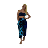 Pant Set - PNT-MON2-6 - Blue Monstera with Bandeau and Scrunchie, OS