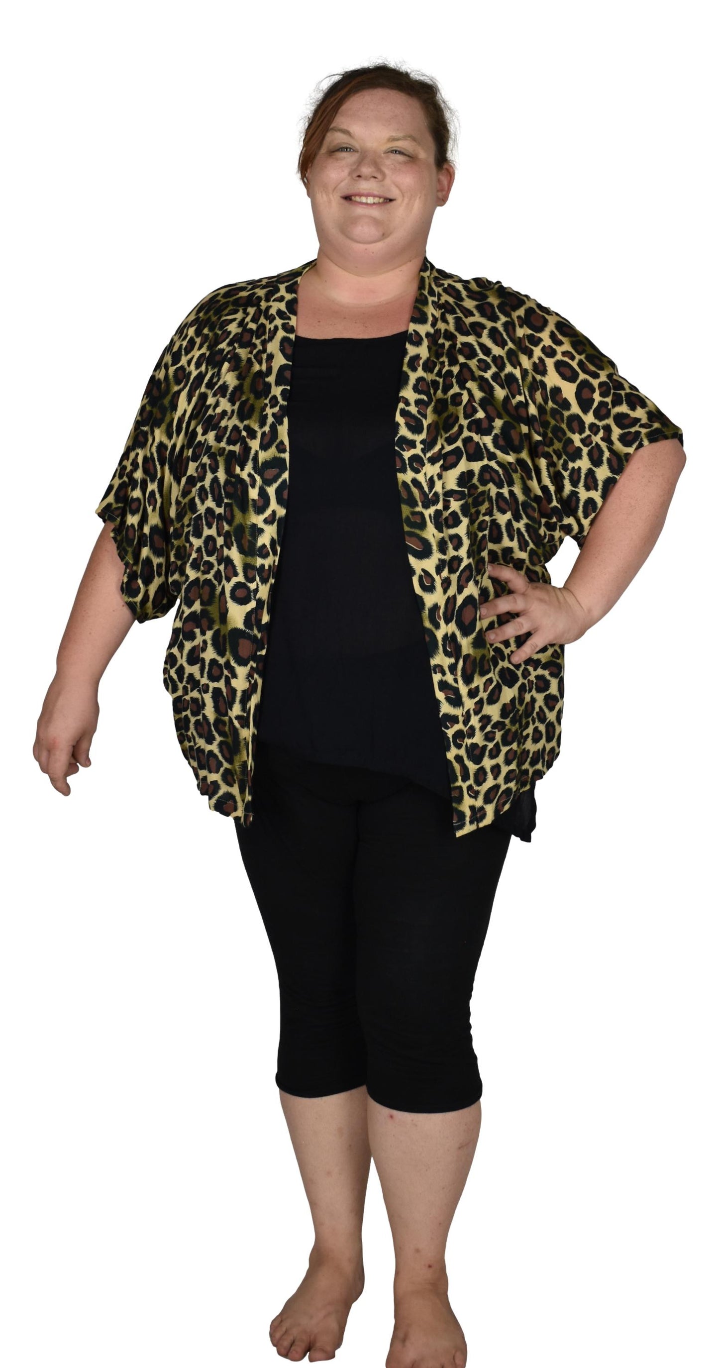 Short Kimono Top RCS-3519 - Animal Print Brown Leopard Wild One