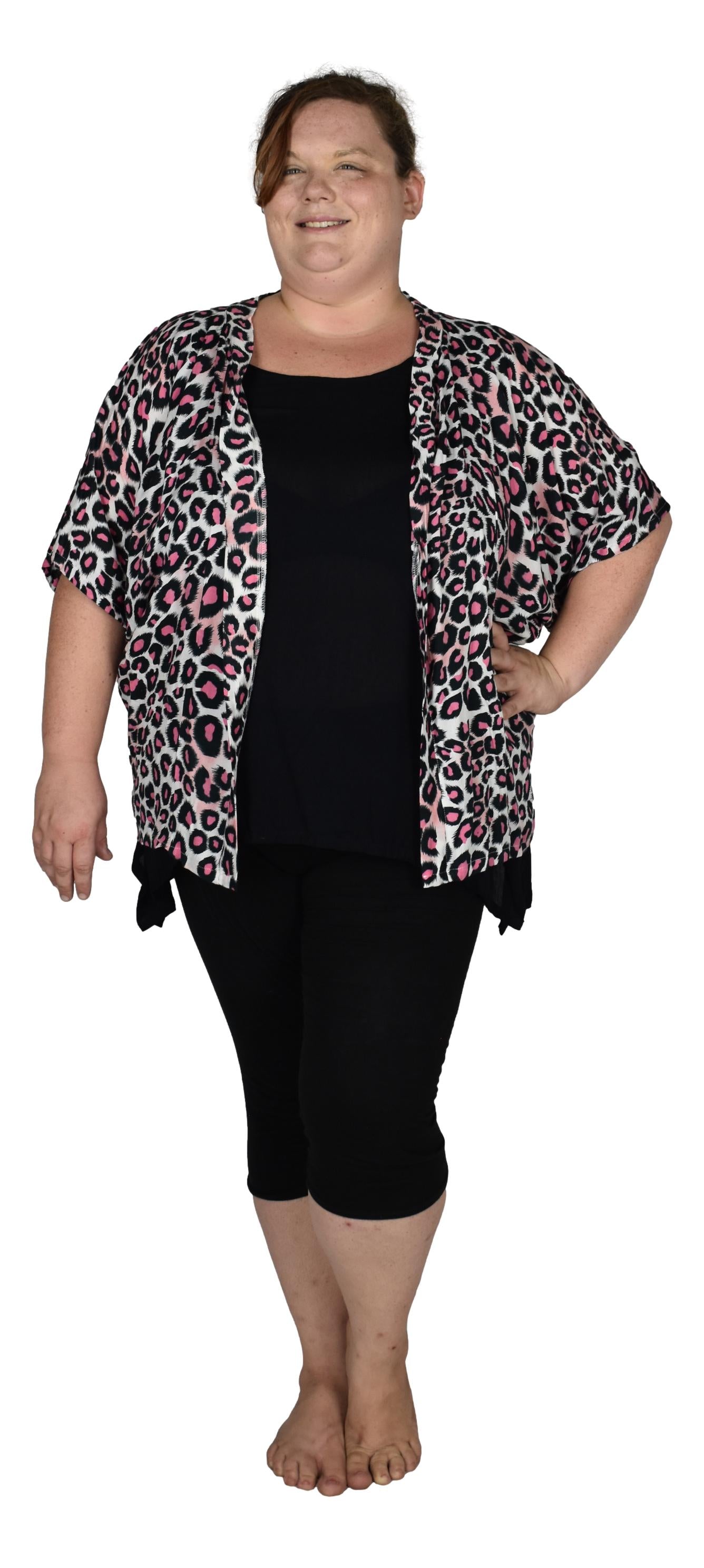 Short Kimono Top RCS-3512 - Animal Print Pink Leopard Wild One