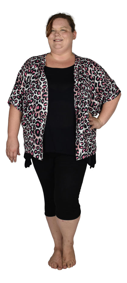 Short Kimono Top RCS-3512 - Animal Print Pink Leopard Wild One
