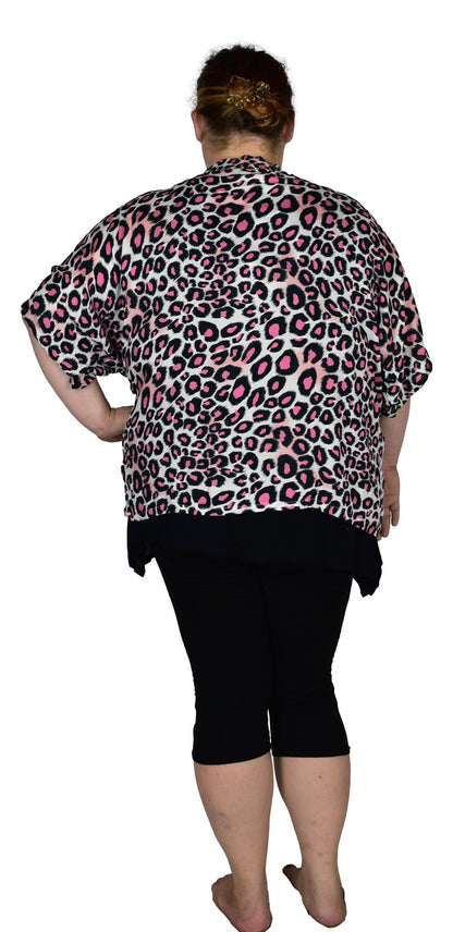 Short Kimono Top RCS-3512 - Animal Print Pink Leopard Wild One