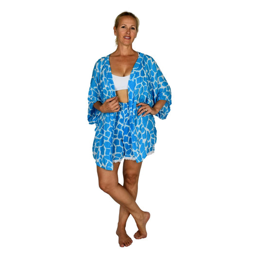 Short Kimono Top RCS-3506 - Animal Print Blue Giraffe Wild One