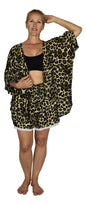 Short Kimono Top RCS-3519 - Animal Print Brown Leopard Wild One