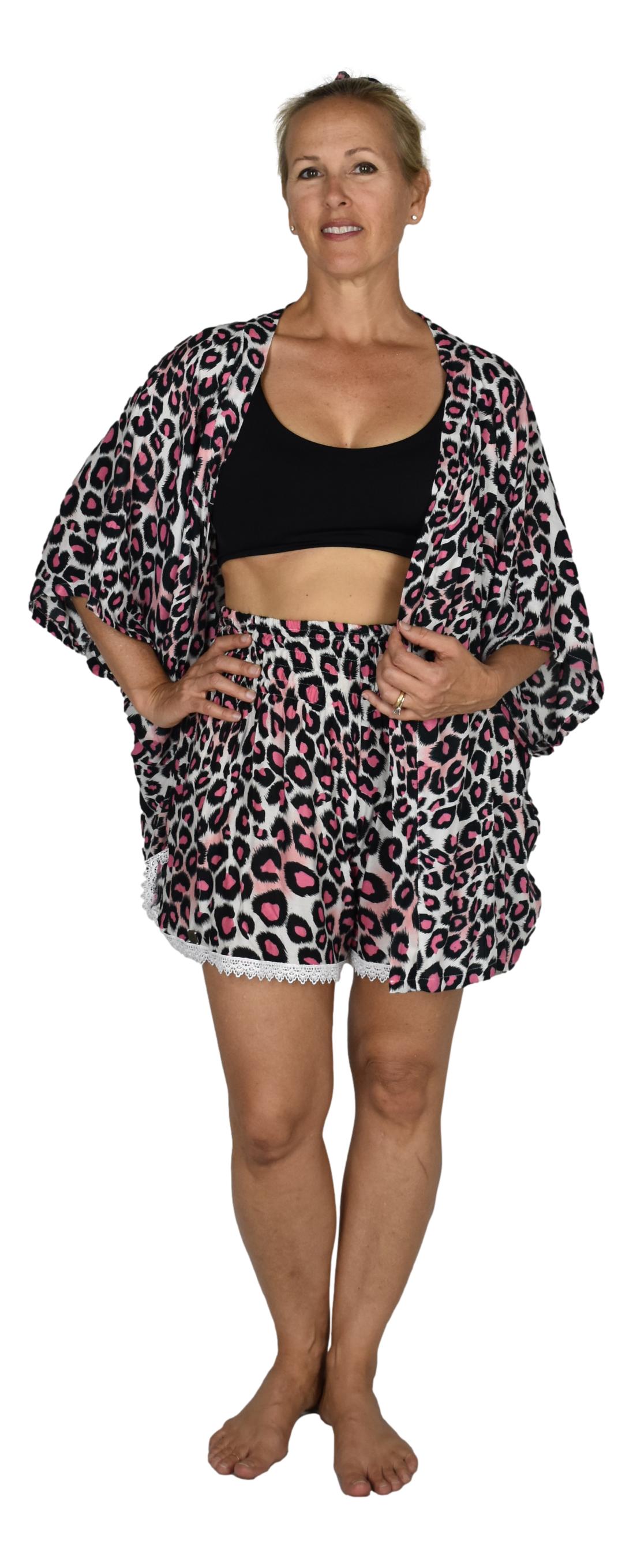 Short Kimono Top RCS-3512 - Animal Print Pink Leopard Wild One