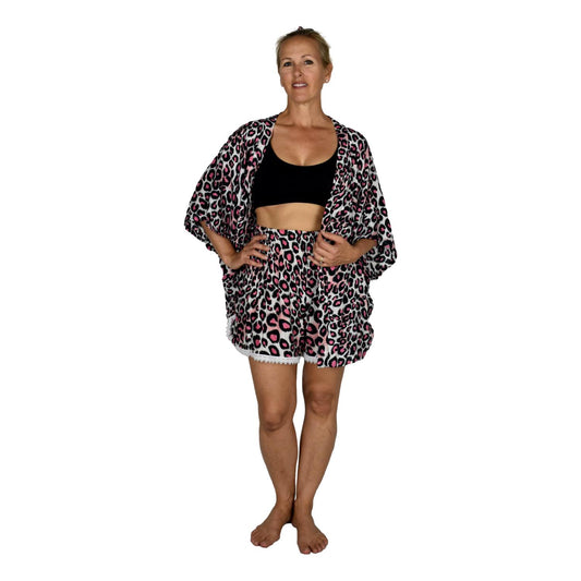 Short Kimono Top RCS-3512 - Animal Print Pink Leopard Wild One