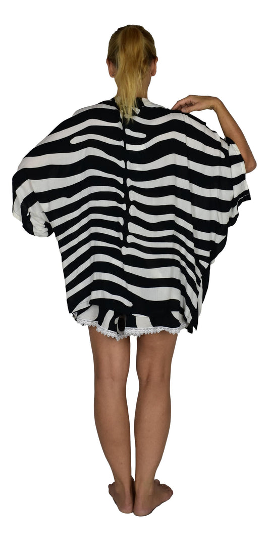 Short Kimono Top RCS-3520 - Animal Print Zebra Wild One