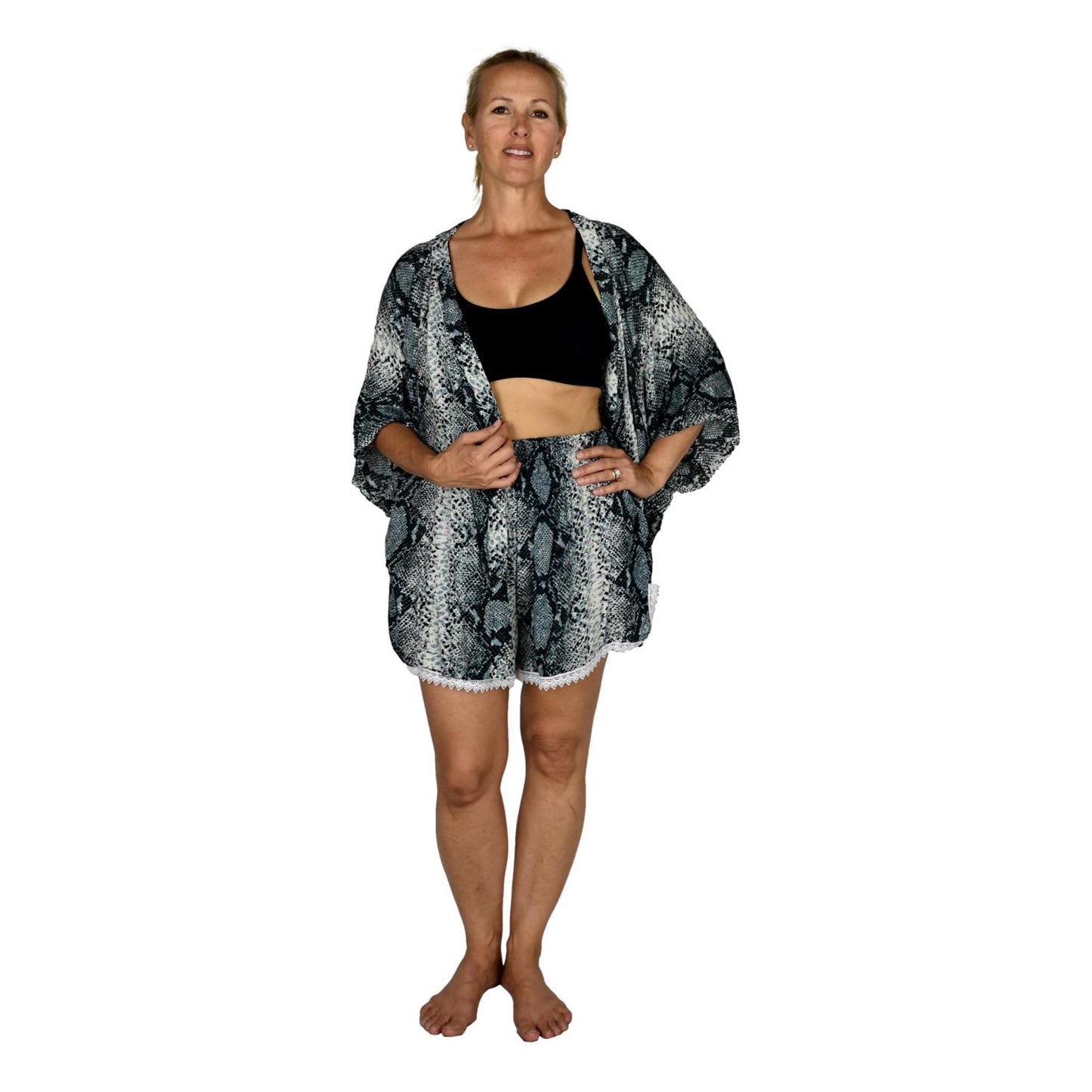 Short Kimono Top RCS-3530 - Animal Print Snake Skin Wild One