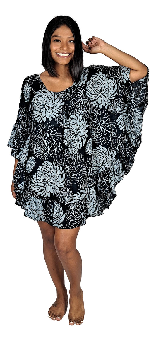 Ruffle Cover Up RCU-1232- Black and Gray Chrysanthemum