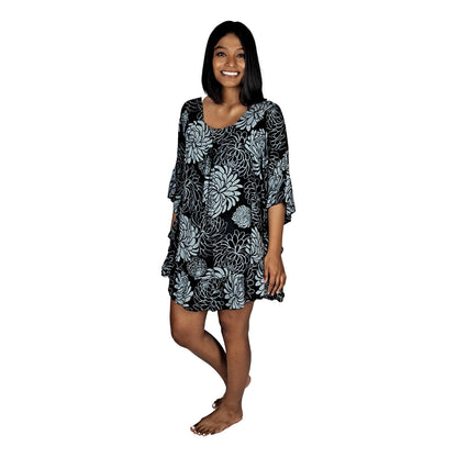 Ruffle Cover Up RCU-1232- Black and Gray Chrysanthemum