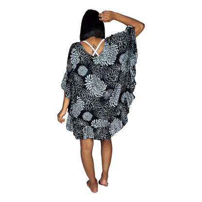 Ruffle Cover Up RCU-1232- Black and Gray Chrysanthemum