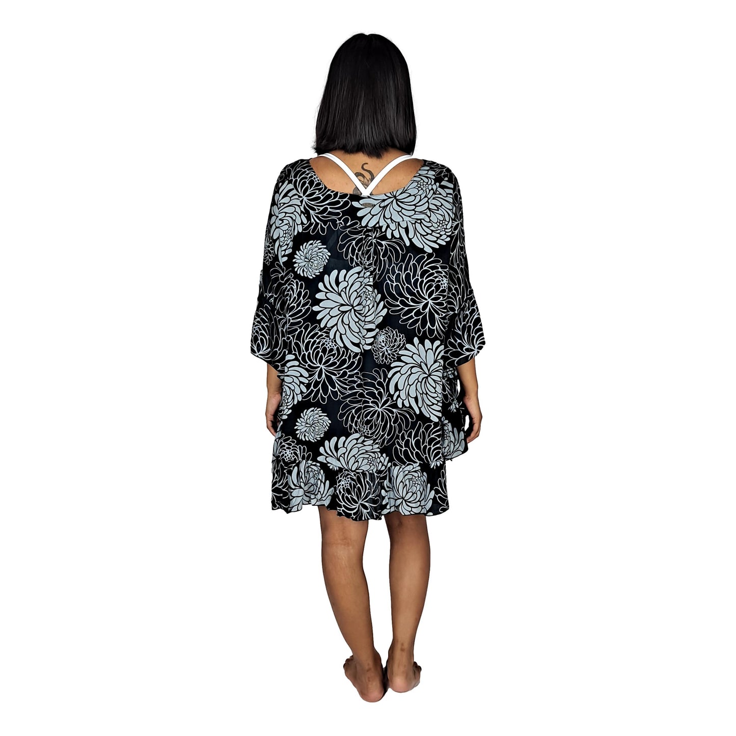 Ruffle Cover Up RCU-1232- Black and Gray Chrysanthemum