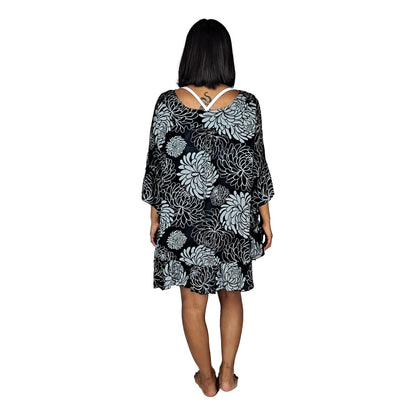 Ruffle Cover Up RCU-1232- Black and Gray Chrysanthemum