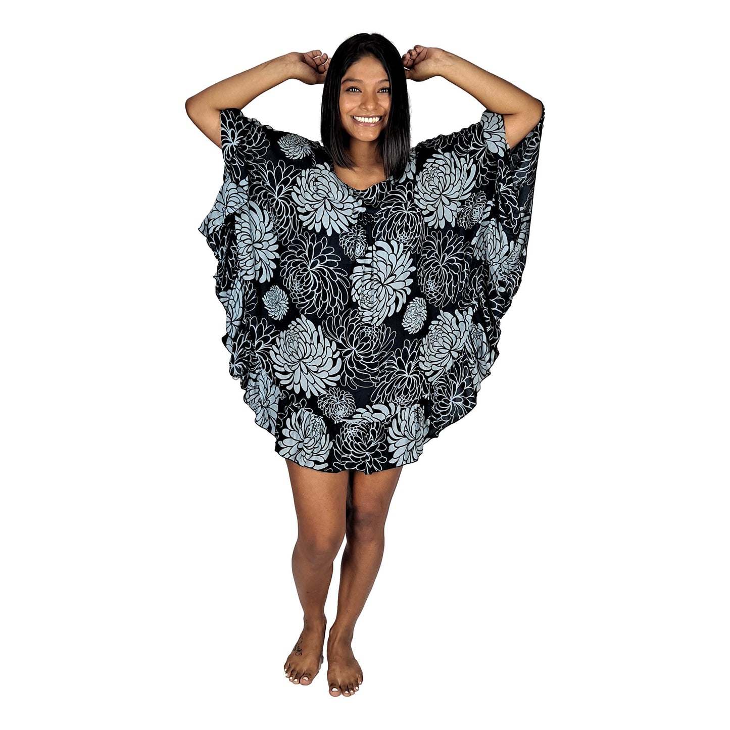 Ruffle Cover Up RCU-1232- Black and Gray Chrysanthemum